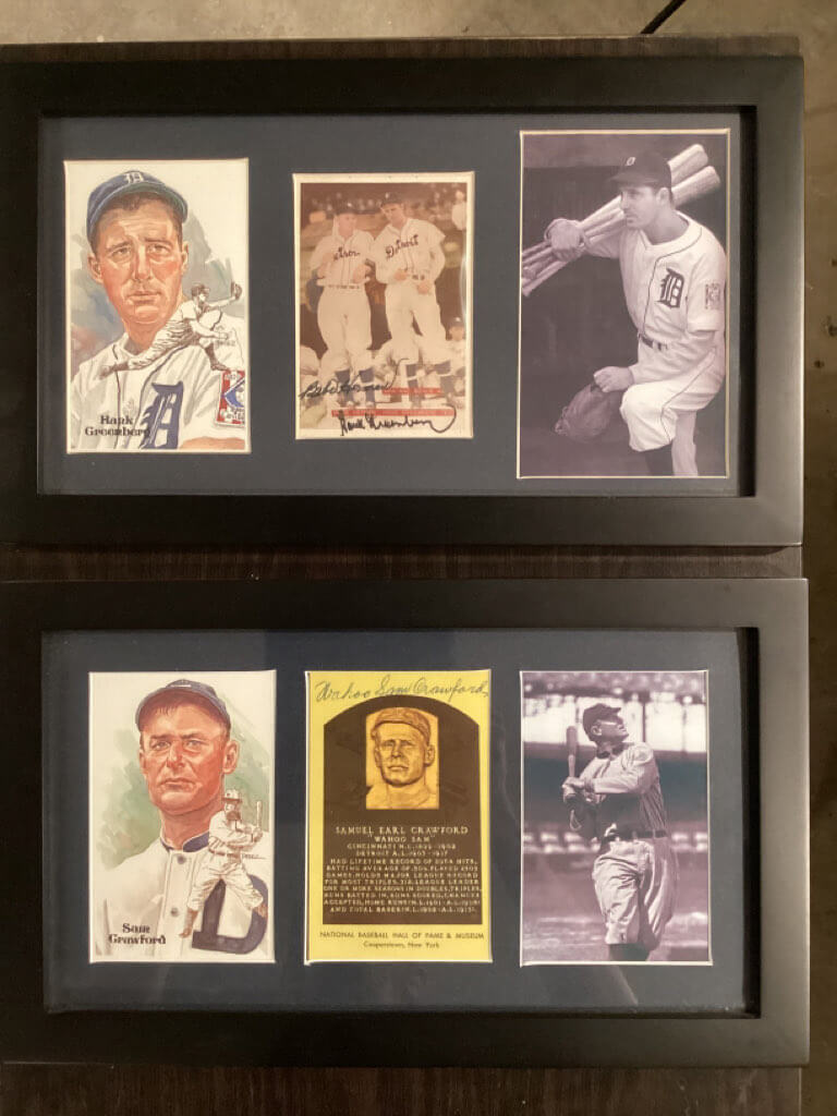 Framed vintage baseball cards