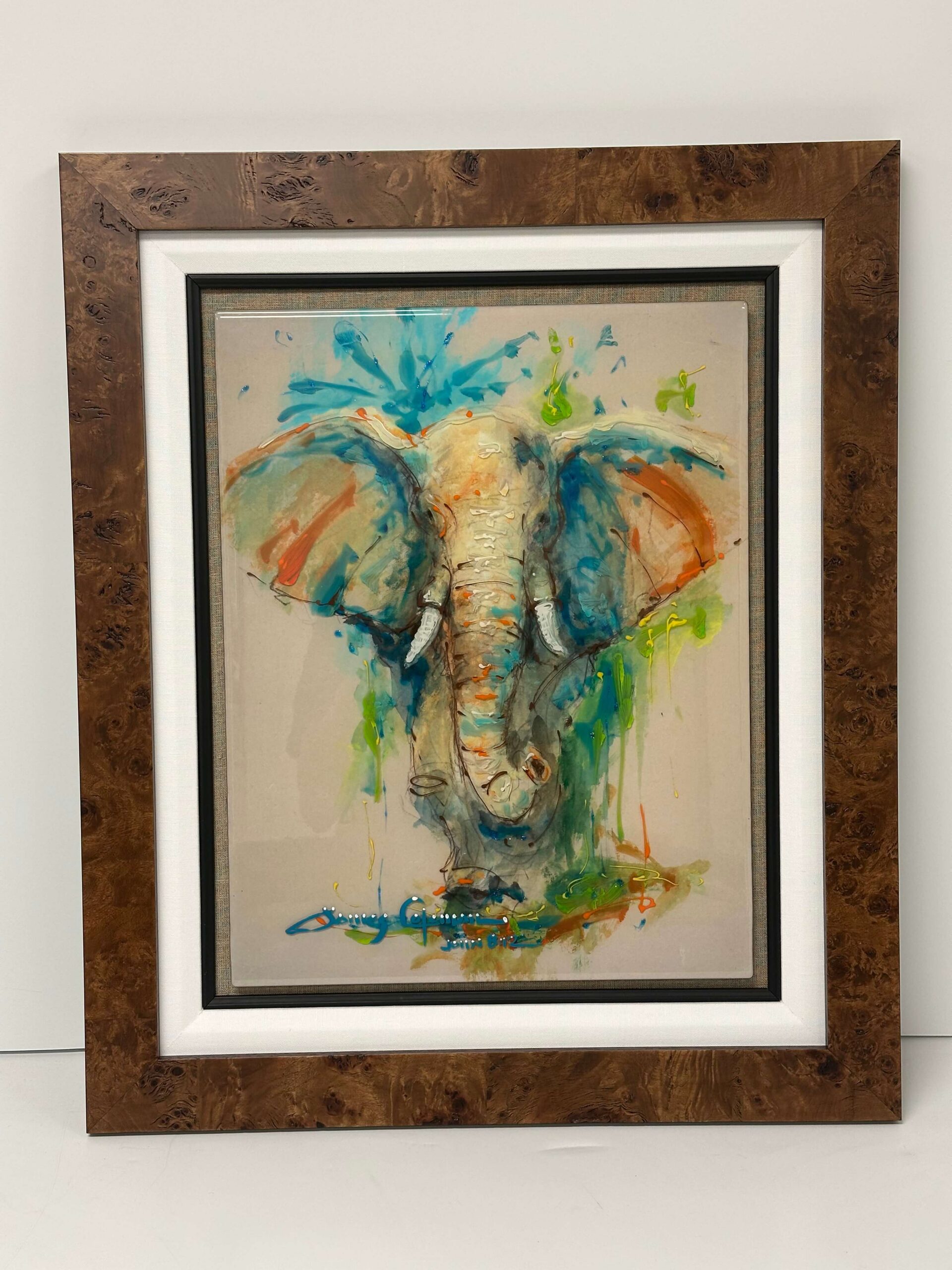 Watercolor painting after conservation restoration with stabilized pigment and archival mounting